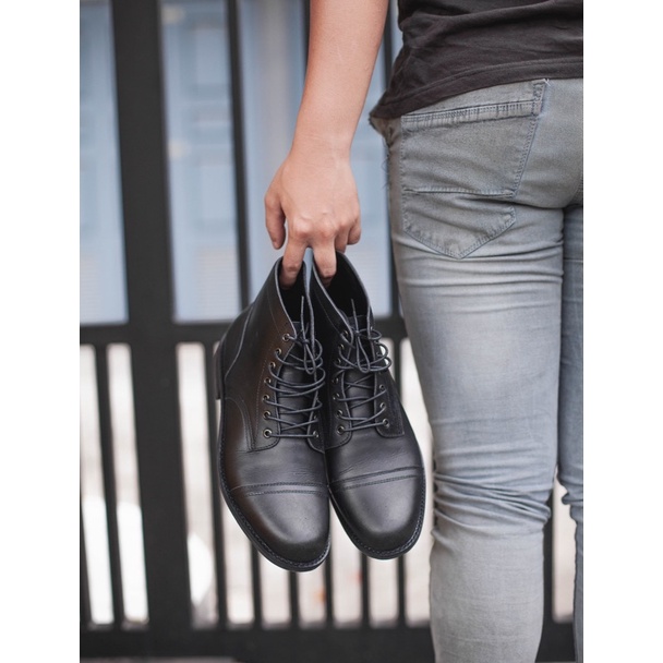 Sepatu Boots Kulit Asli - Vigos Iron Black