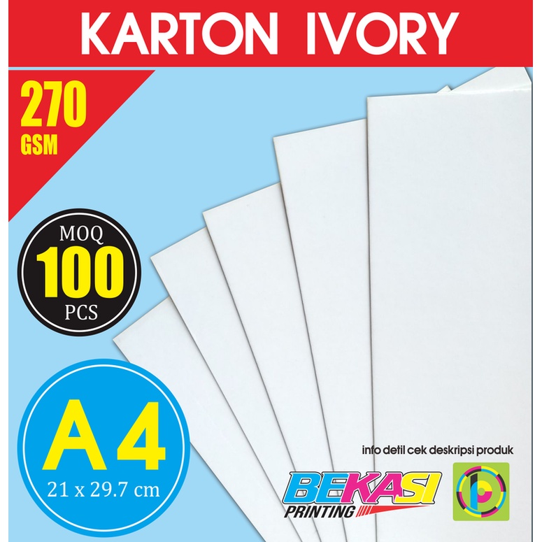

Karton Carton IVORY 270 GSM Ukuran A4 21x29.7 cm isi 100 Lembar