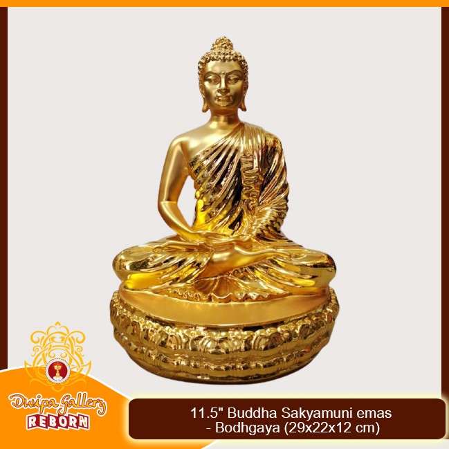 Rupang Patung Arca Buddha Sakyamuni / Gautama Full Chrome Emas 11 Inci