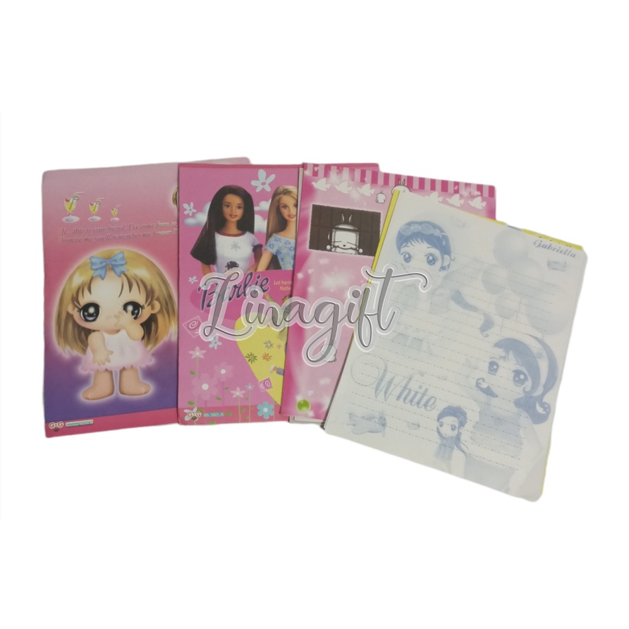 ( Set ) KERTAS SURAT SET AMPLOP JAMAN JADUL / JAMAN DULU OBRAL TERMURAH, MENGINGAT MASA SEKOLAH DULU MOTIF LADY IN PINK BLUE