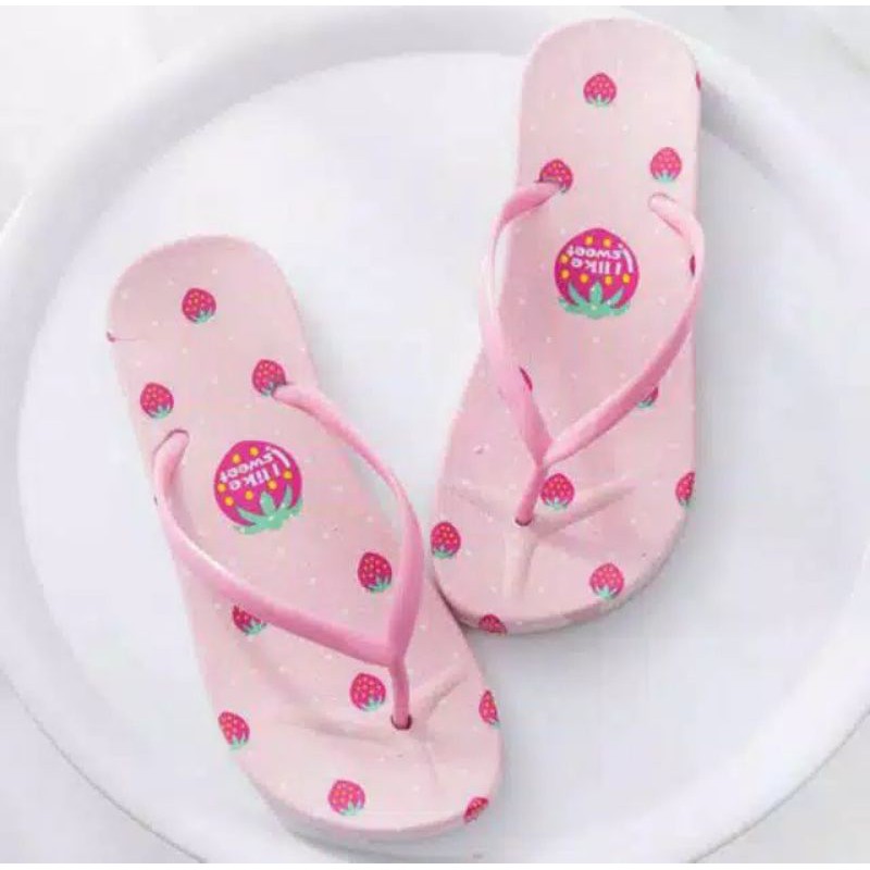 SANDAL JEPIT WANITA MOTIF STRAWBERRY BINTIK