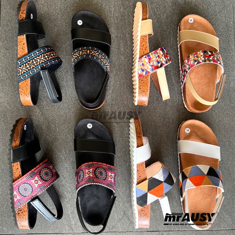 Sandal Cewek Wanita Birken Selop Motif mrAUSY Etnik Slop