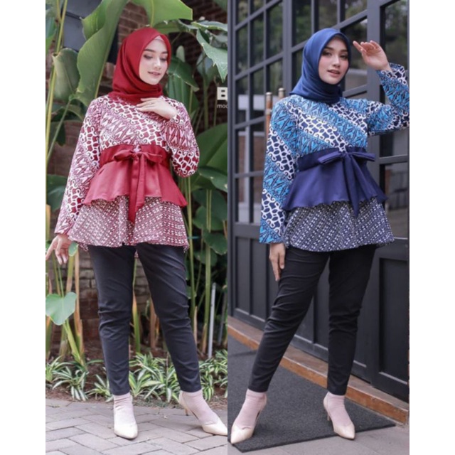 0Atasan Blouse Batik Wanita Modern FASHION WANITA Kekinian Brokat Batik