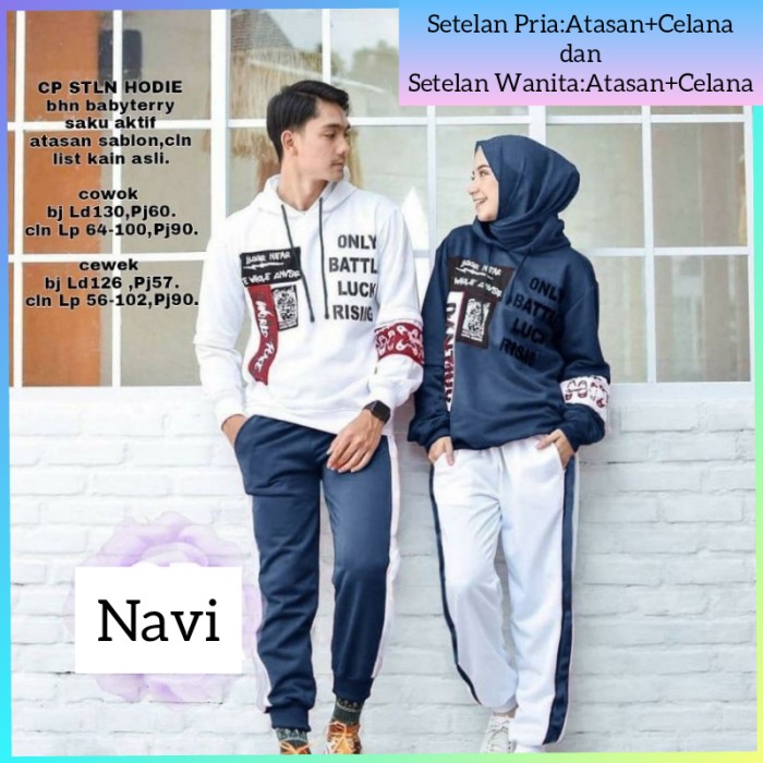 setelan couple baju olahraga pria+wanita senam sepeda lari gowes navi