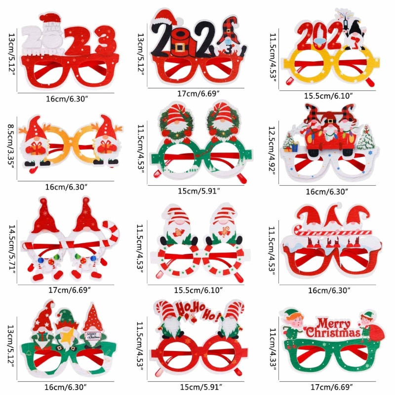 12pcs / set Kacamata Desain Santa Snowman Deer Untuk Dekorasi Natal