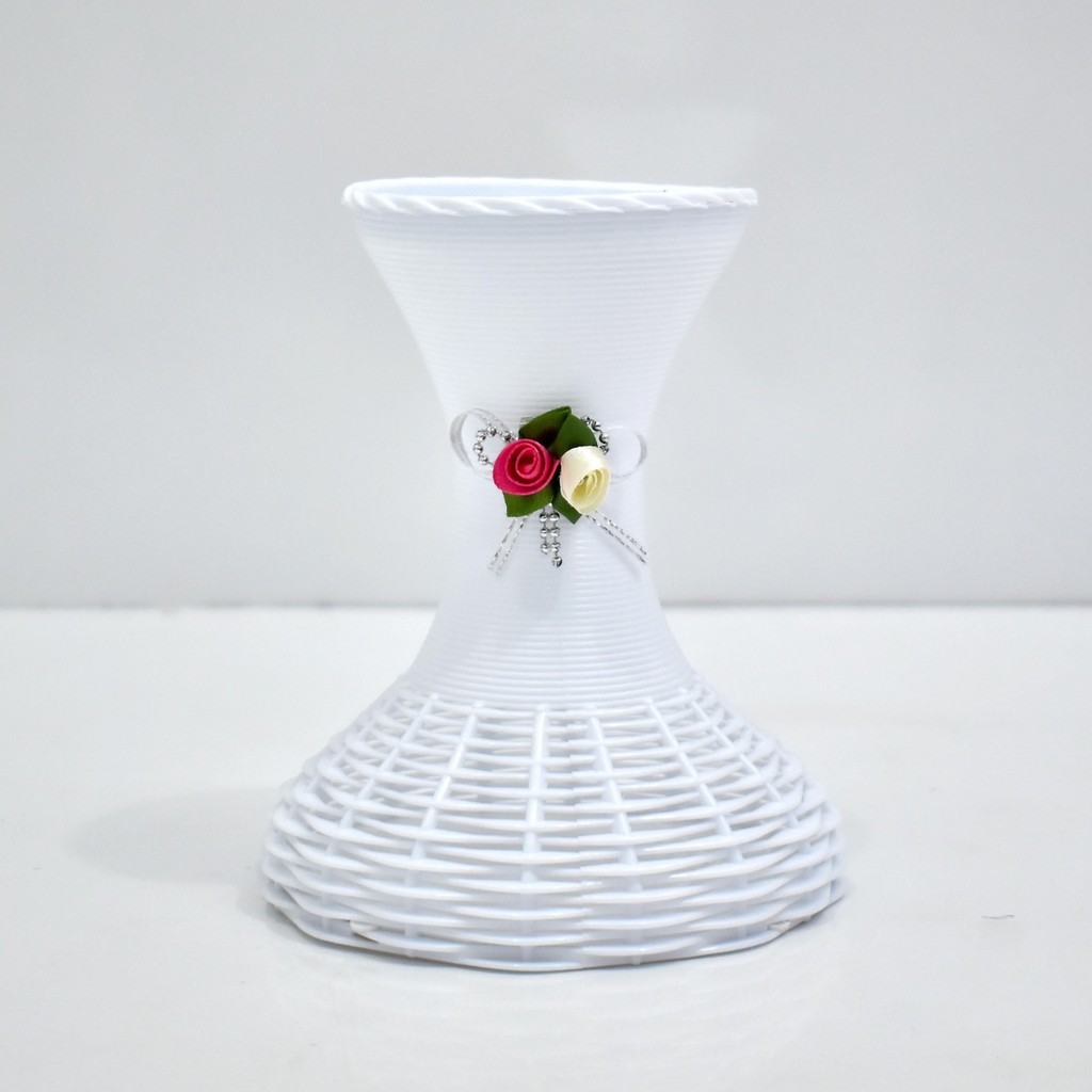 COD POT BUNGA PLASTIK VAS BUNGA PLASTIK POT BUNGA ROTTAN POT BUNGA HIASAN MEJA VAS  ROTTAN PB5014-PUTIH