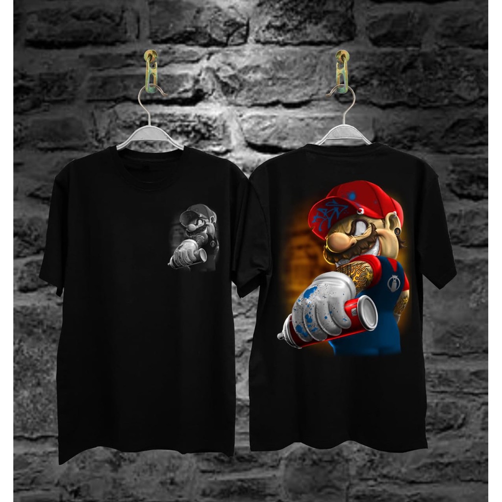 kaos pria/wanita motif mario bros