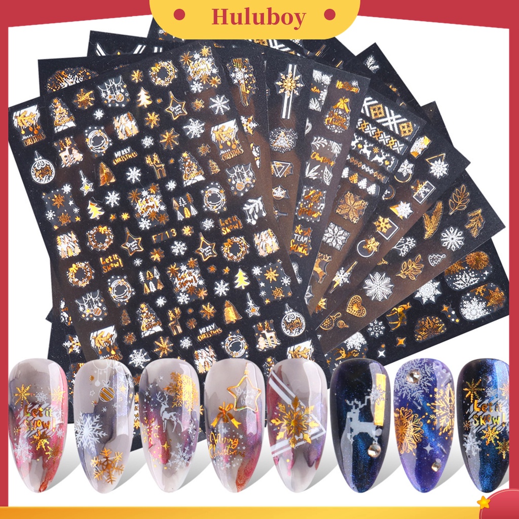 Huluboy Huluboy♡ Stiker Kuku Motif Snowflake Natal Untuk Dekorasi Nail Art