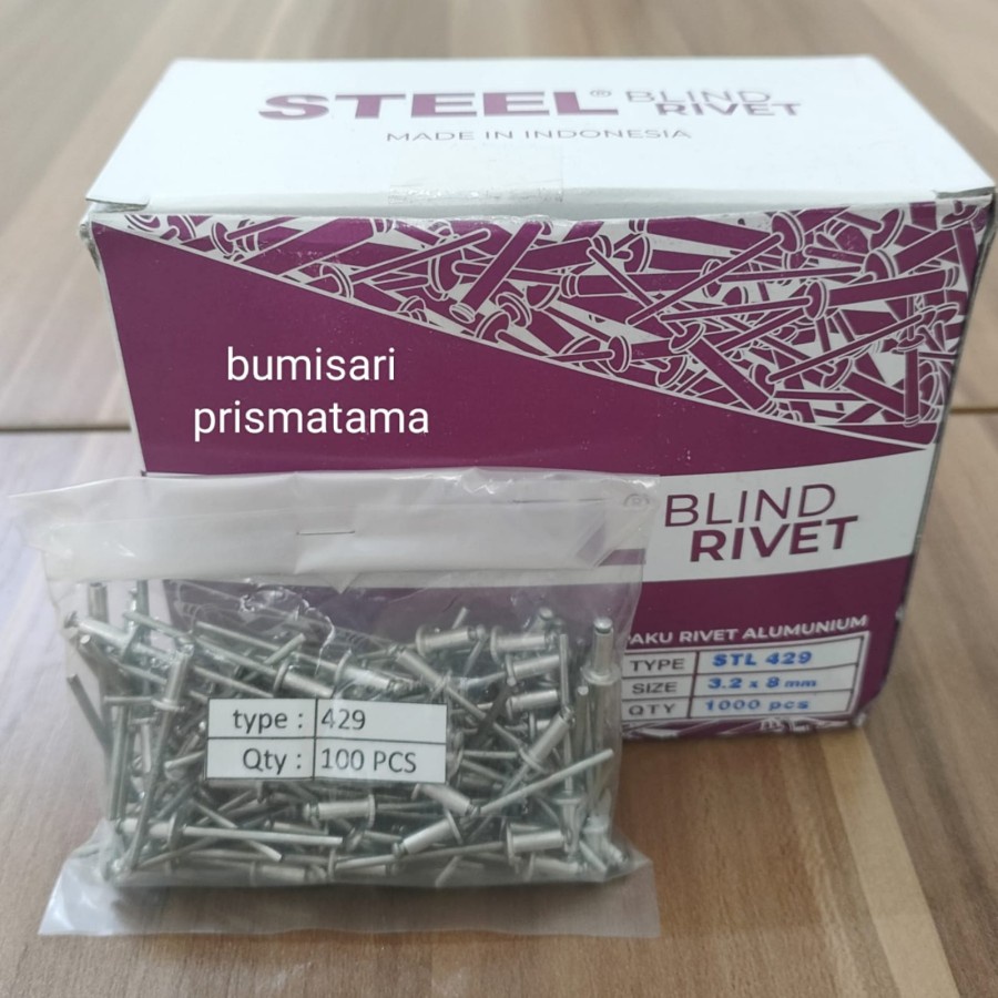 Paku Rivet Alumunium 429 (3,2 x 8 mm) - per pack isi 100