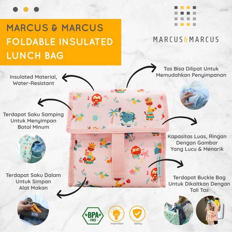 Marcus &amp; Marcus | Foldable Insulated Lunch Bag - Pink Tropical