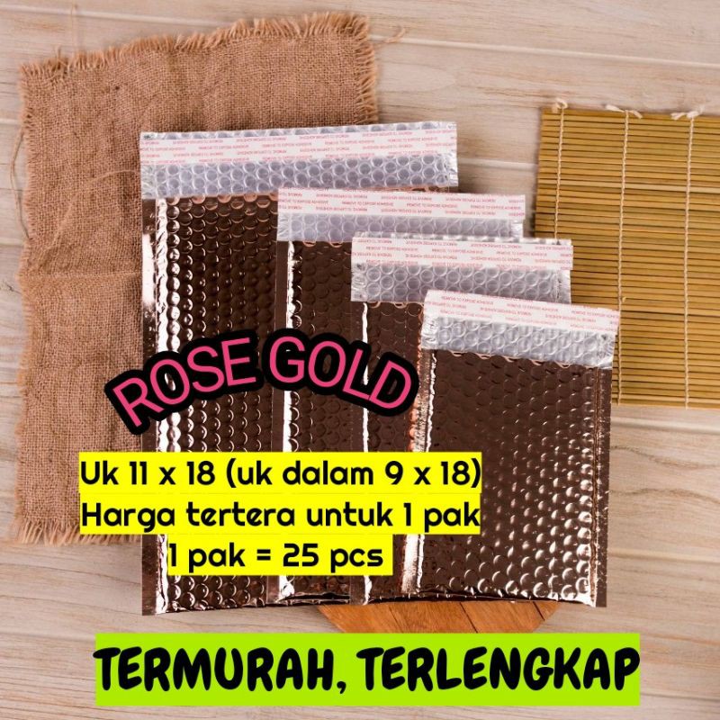 

amplop plastik bubble rose gold 11x18 (uk dalam 9x18) packing online - 1 pak isi 25 pcs