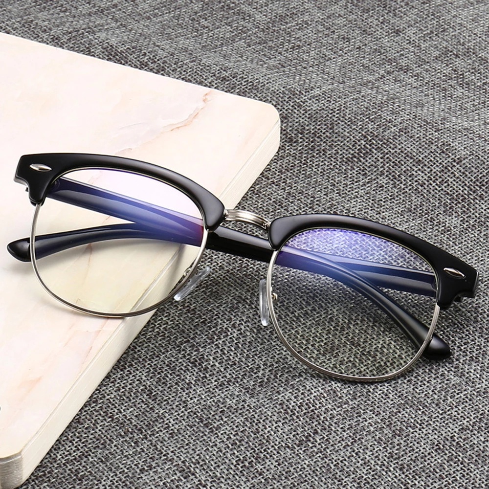 Anti-blue Light Classic Metal Half-frame Flat Glasses For Men and Women