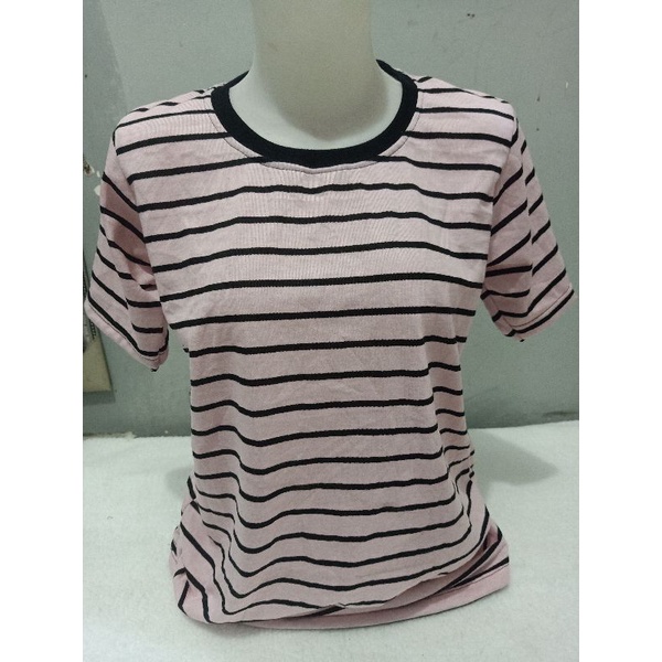 kaos salur pink hitam kecil size S-5XL