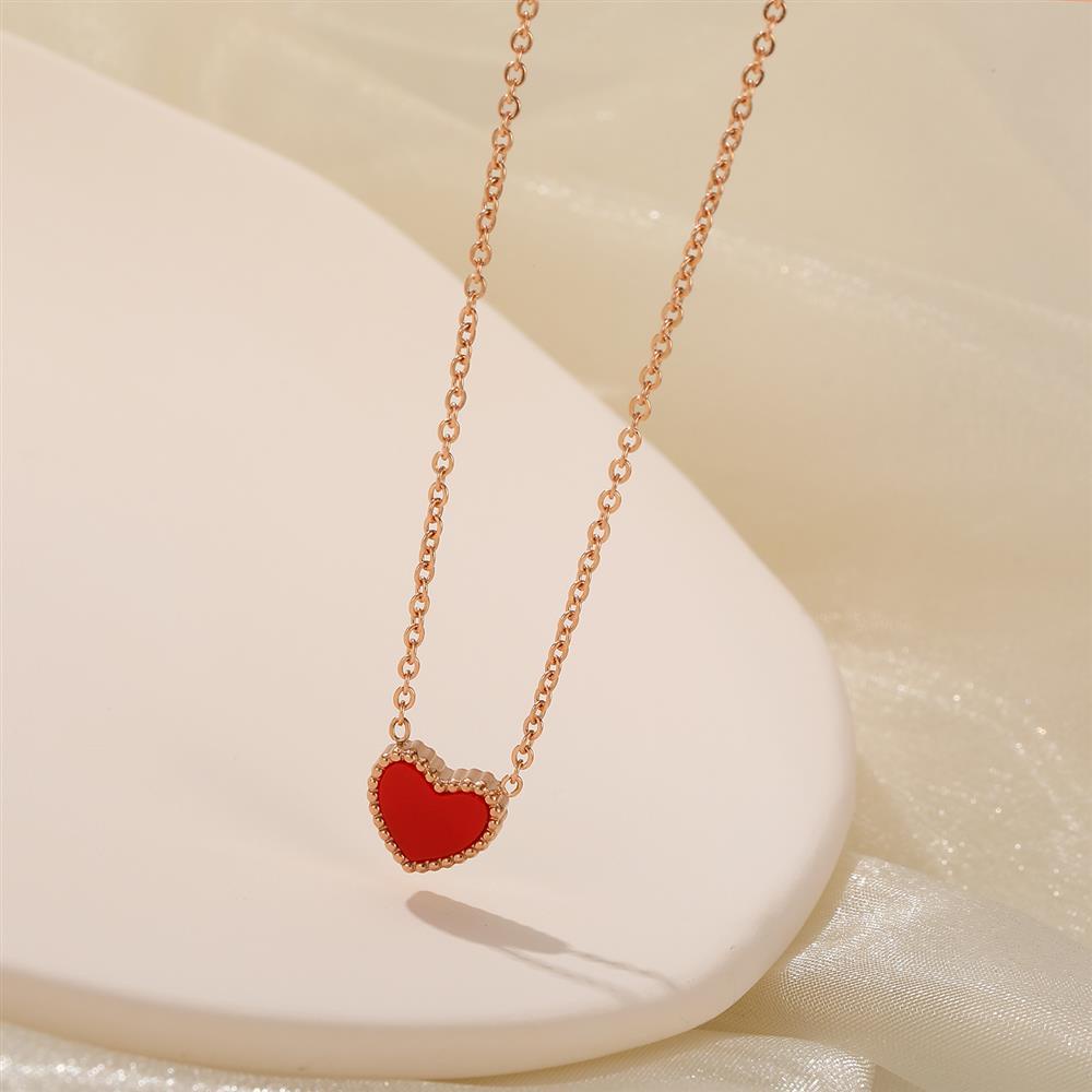 kalung titanium anti karat Wanita Hitam Merah Dua Sisi simple Hati Liontin necklace Aksesoris Korea