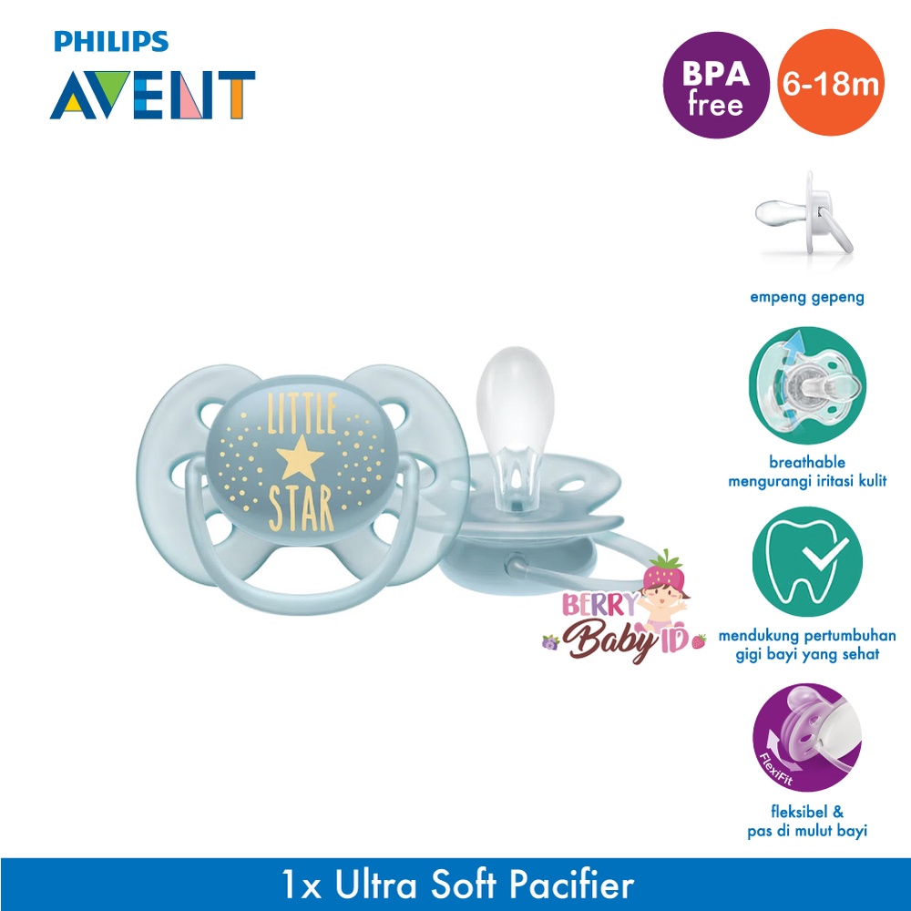 Philips Avent Soother Soft Single Pacifier Empeng Bayi 0-6m 6-18m Berry Mart