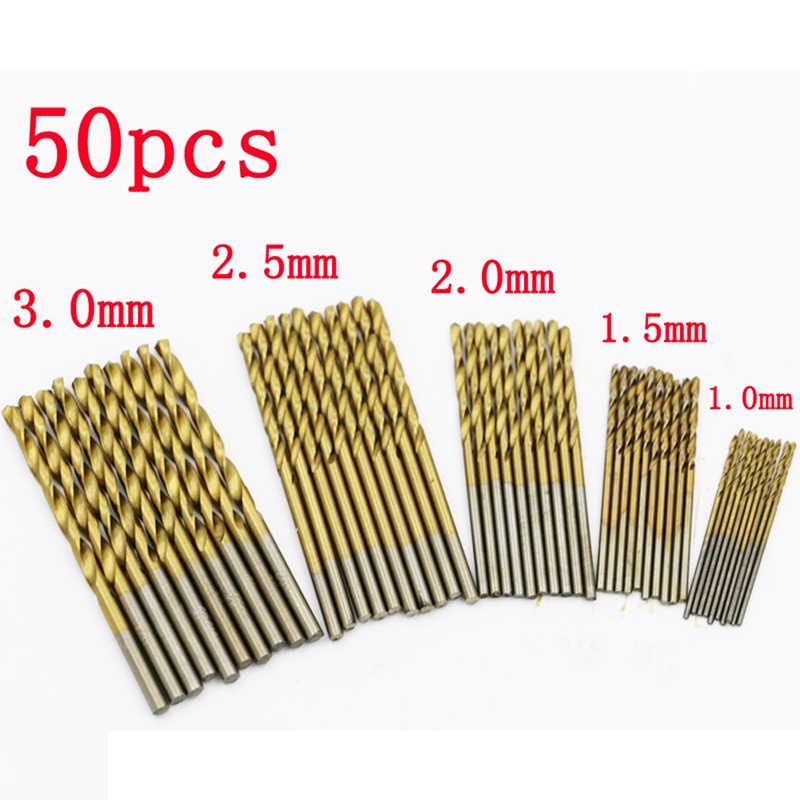 (Happy) 50pcs / Set Mata Bor Twist Hss Lapis Titanium Untuk Kayu / Metal