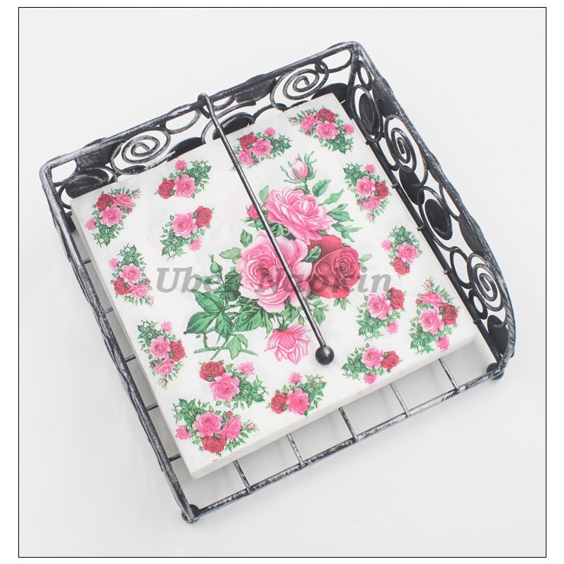 20Pcs Pink Rose Paper Napkins Floral Festive &amp; Party Tissue Dinner Serviette