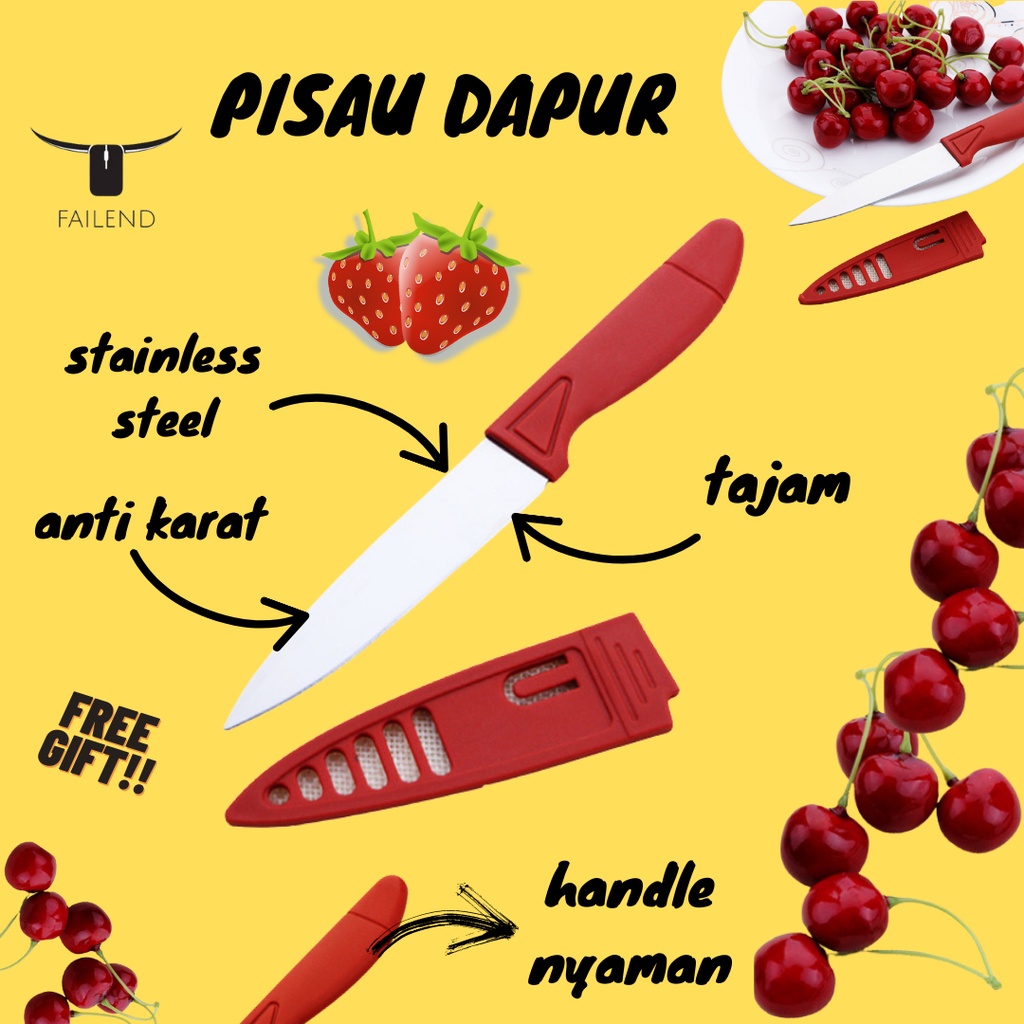 Pisau Dapur Kecil Stainless Steel Untuk Kupas Buah dan Sayur Anti Karat Serbaguna + Tutup