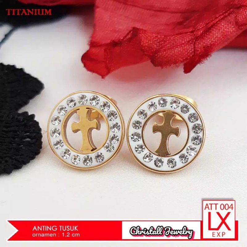 Anting Salib lapis emas 18k