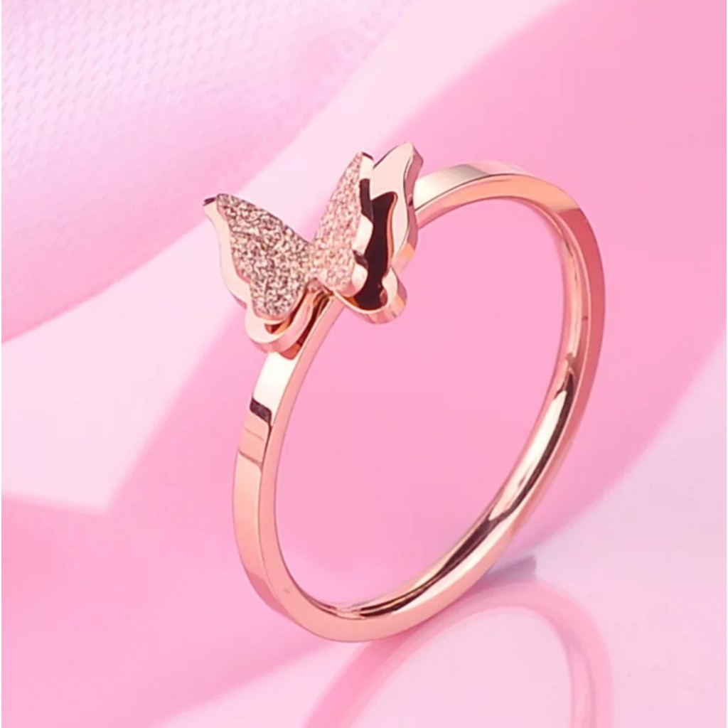 Cincin Titanium Model Kupu-Kupa Rose Gold dan Gold