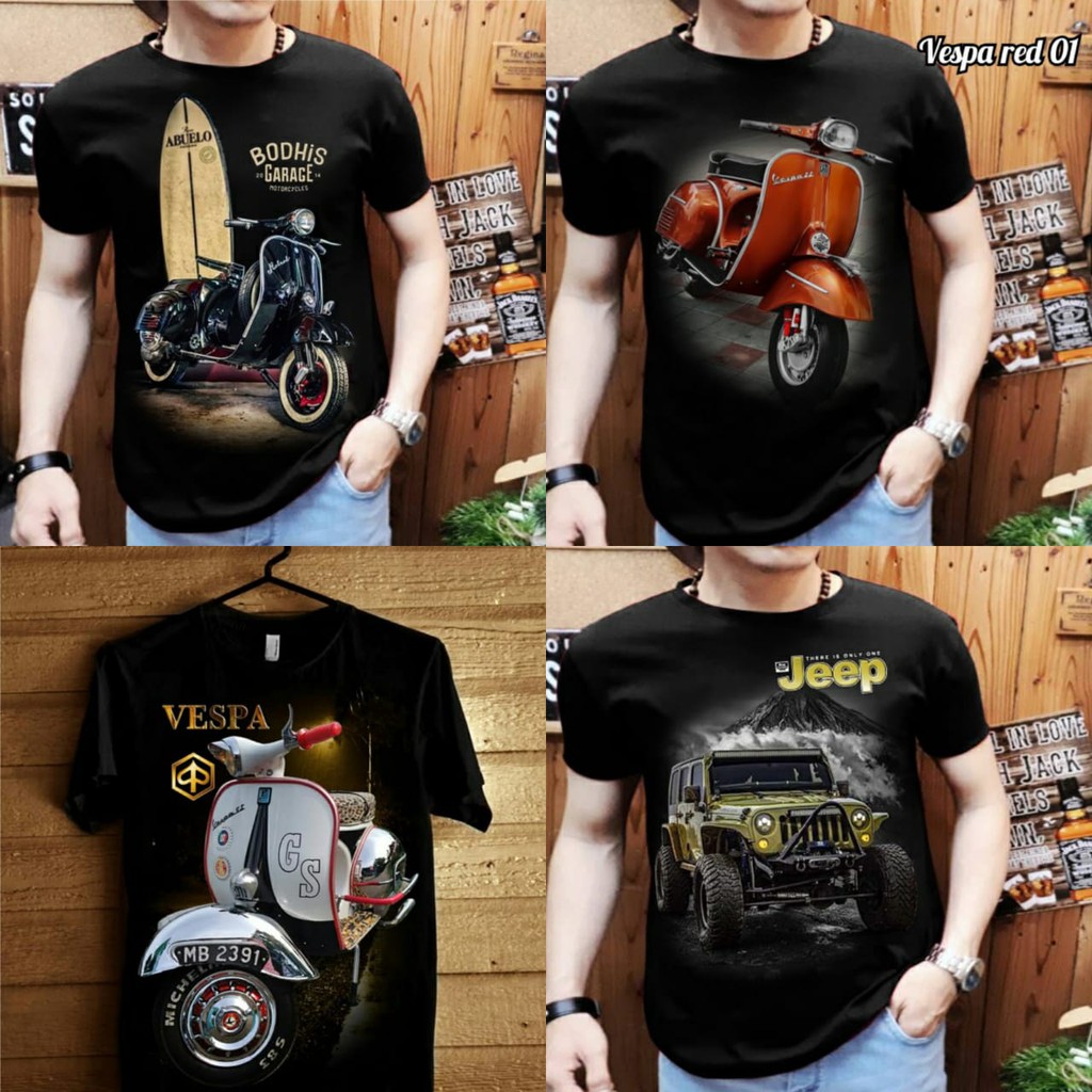 Kaos Distro Pria gambar motor vespa / Shalch Trendy