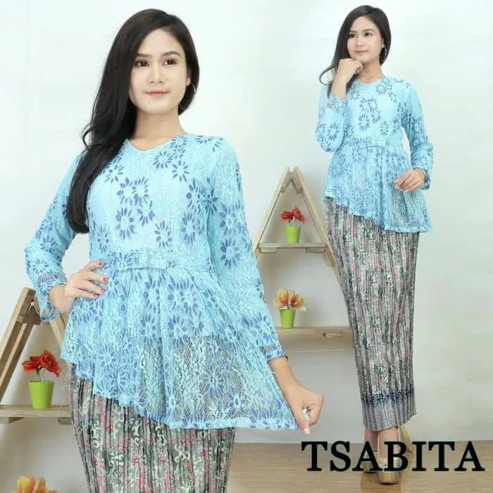 setelan kebaya brokat two tone turkish / hijau / pink / tosca / salem
