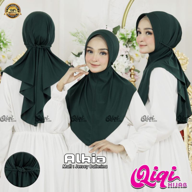 (Qiqi Hijab) ALKIA•jilbab instan jersey ballrina•hijab instan polos pet tali kepang