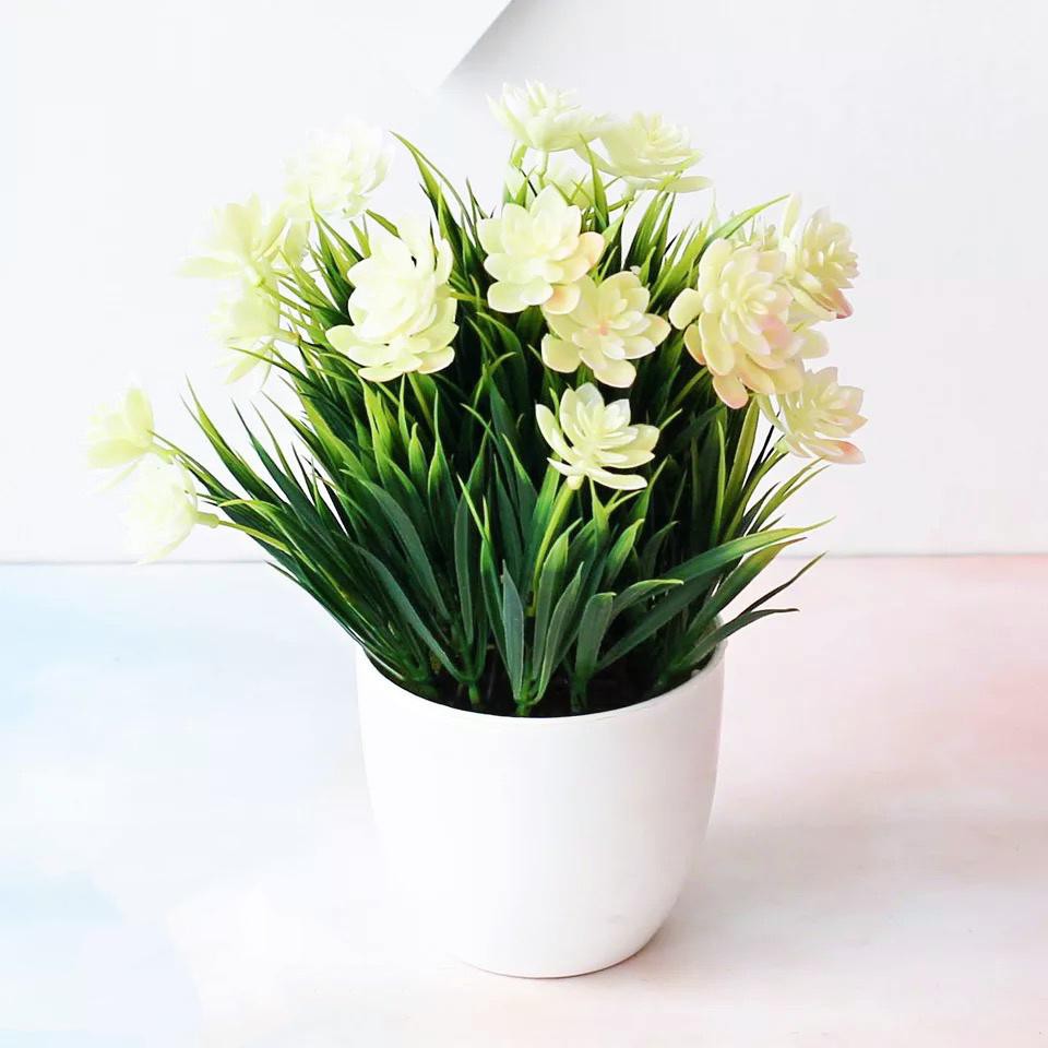 NM614 Bunga plastik / pajangan bunga Artificial / motif Rose  Vas Bulat-2