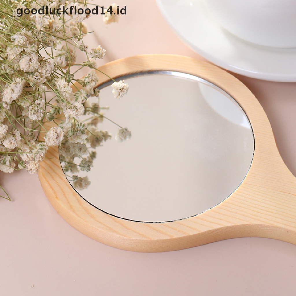 [OOID] Round Wood Vintage Hand Mirror Makeup Vanity Mirror Cosmetic Make Up Mirrors ID