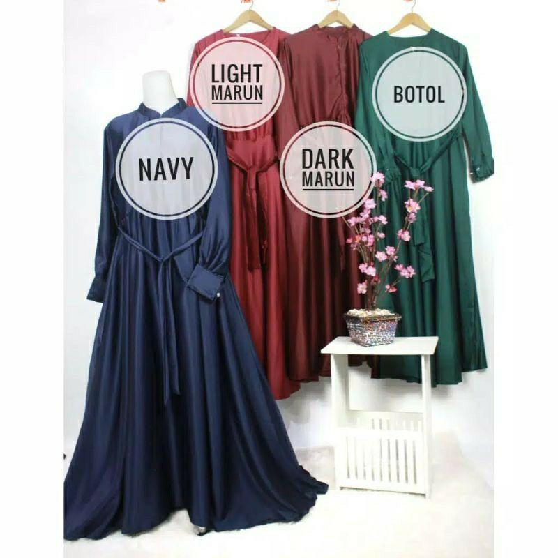 GAMIS MAIRA POLOS MANSET KANCING SATIN VELVET RESLETING DEPAN