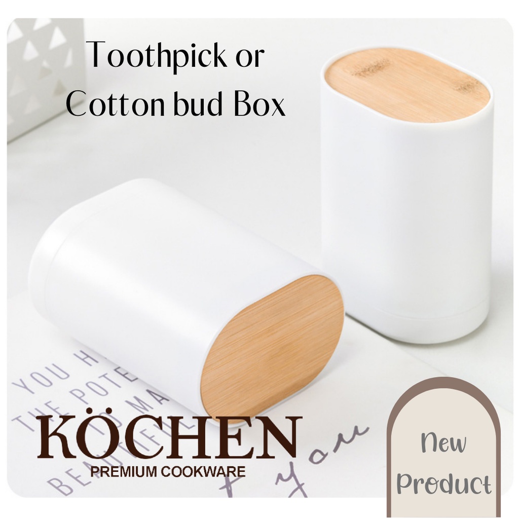 MYKOCHEN.INA Tempat Tusuk Gigi Portable Toothpick Box Aesthetic Estetik Modern Minimalis Dental Floss Cotton Bud Otomatis Lucu Unik Kosmetik Bambu Bamboo