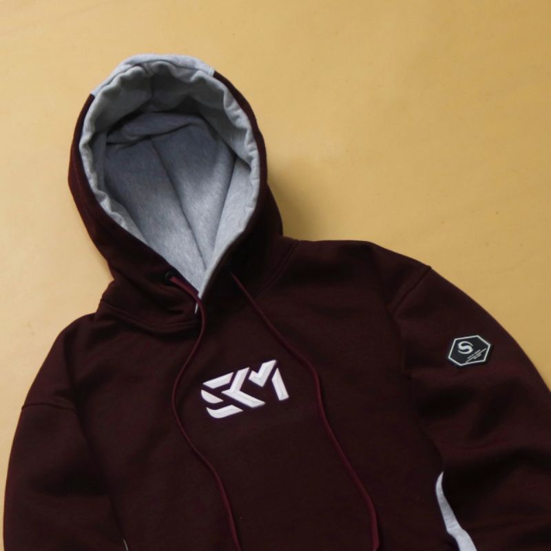 SWEATER HOODIE ORIGINAL SKM TWOTONE MAROON HIGHT QUALITY