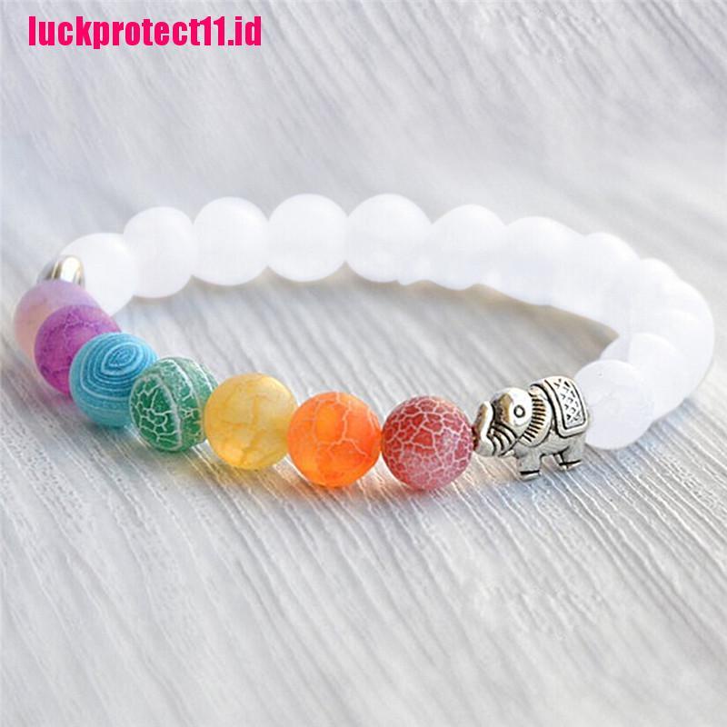 【LUCK】Fashion 7 Chakra Elephant Charm Beaded Bracelet Mala Beads Yoga Energy Bracelet Jewelry