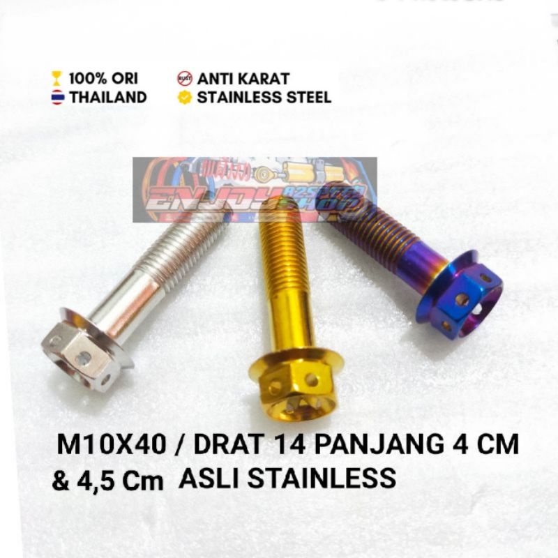 Baut Pb Probolt asli Flower M10 x 40 atau Drat 14 panjang 4 cm &amp; 4,5 cm (harga satuan)