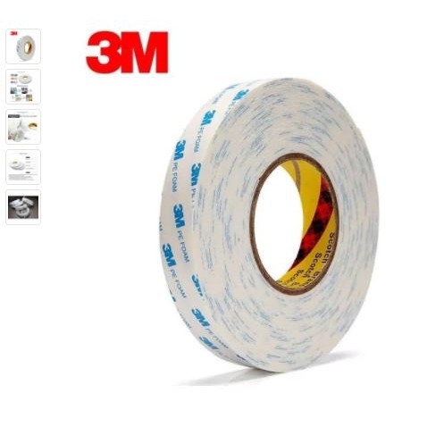 Double Tape 3M FOAM Busa Putih Abu abu 24mm PE High Quality Lem Dobel Perekat Isolasi Lakban Bolak Balik Super Rekat Lim 2 sisi 2.4cm Dobel Tip Wolak Walik Selotip Solatip Penempel Gabus Tri M