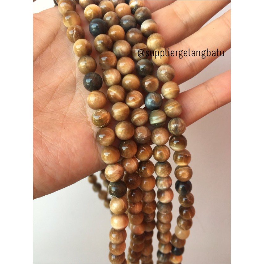 supplier akik tiger eye kuning 8mm natural bongkah gelang kalung batu biduri sepah kalimantan lokal