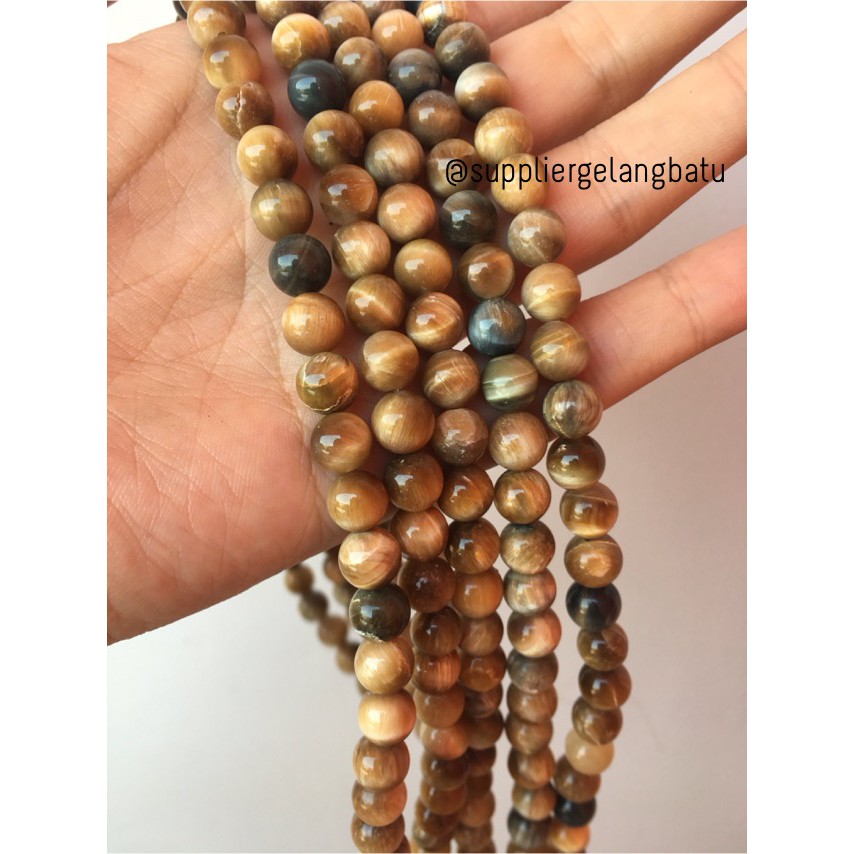 bahan gelang batu kalung yellow tiger eye premium grade 10mm kuning biduri sepah kayu akik fossil