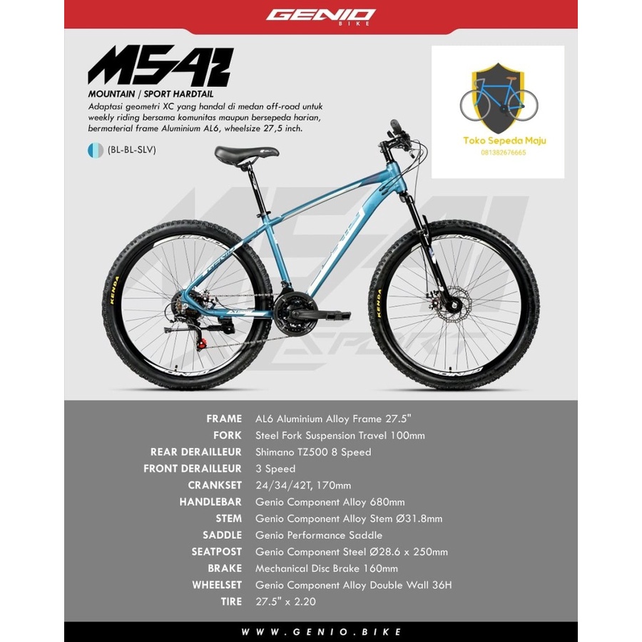 Sepeda Gunung MTB GENIO M542 Frame Alloy 24 Speed Uk.27.5 Inch