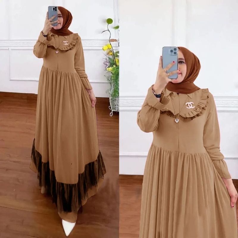 Baju Gamis Nabila Maxy Kondangan Simple Mewah Gamis Wanita Modern Dress Muslim Jumbo Gamis Tile Dot 