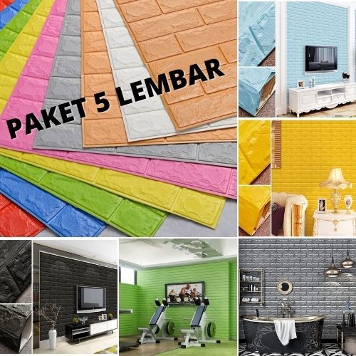 Paket hemat 5 Lembar Wallpaper 3D Modern Foam Batu Bata 70 X 77Cm Wall stiker