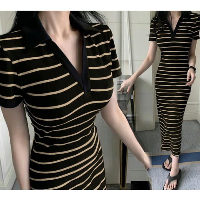 Dress Rajut Oohayaa - Long Dress Perempuan Terbaru Motif Garis-Garis Terbaru