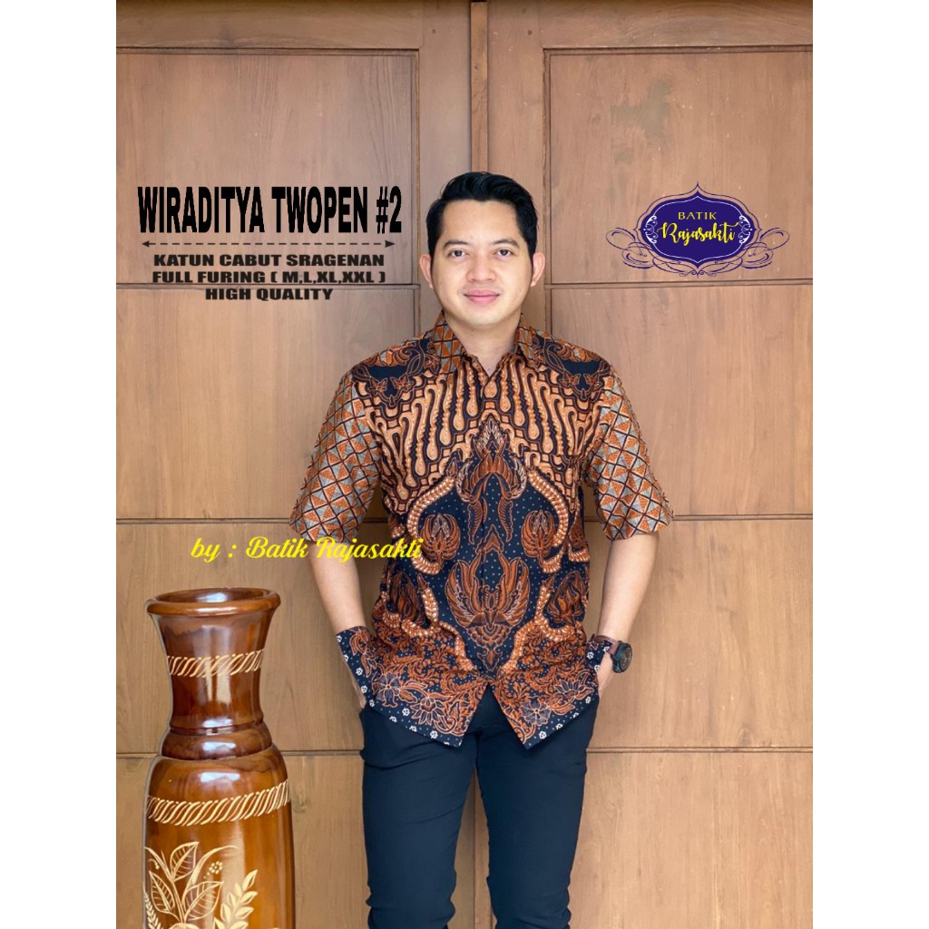 WIRADITYA TWO RAJASAKTI KEMEJA BATIK SOLO PRIA LENGAN PENDEK LAPIS FURING ATASAN BATIK PREMIUM MODERN KATUN HALUS BAHUWIRYA  BANAMITRA BANAMITRA PUTIH BANGSAWAN BAYU PUTRA BERLIAN BIRU BHARATAYUDA BIMASENA BIRENDRA BIRU INDAH BRAHMAKERTA BRAHMAKERTA MERAH