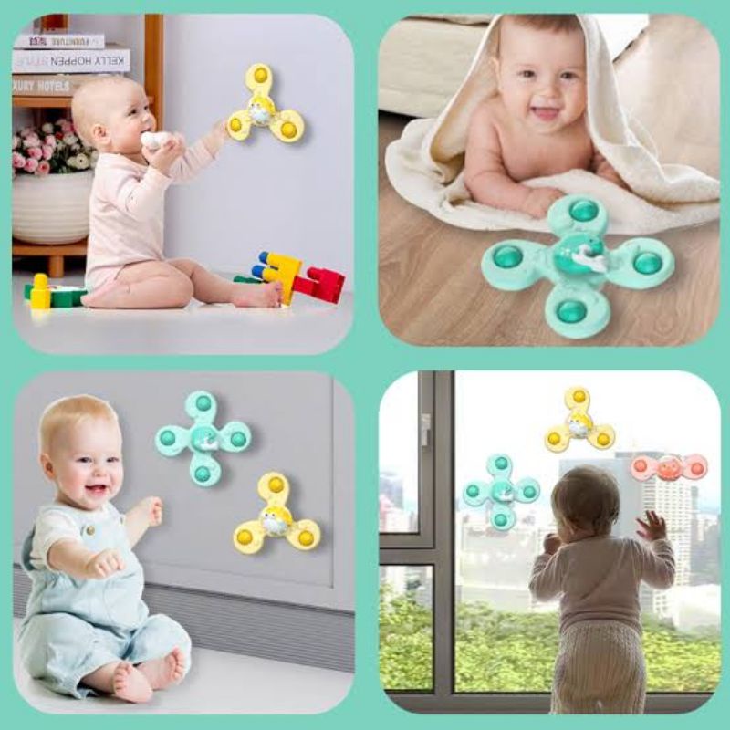 mainan anak baby toy toys fidget spinner bayi with suction montessori spiner edutoys sensory skill motorik belajar anti bosan di mobil kaca car bored cewek cowok laki perempuan hadiah kado mainstream teether bpa free viral mainan mandi bath toy toysk