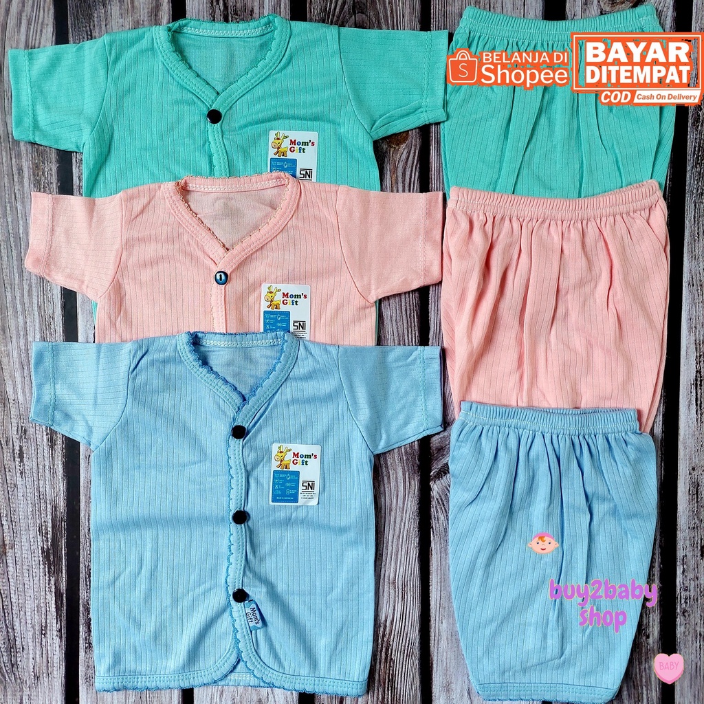 Baju bayi setelan piyama bayi Moms Gift motif salur warna 3-6 Bulan 3 setelan