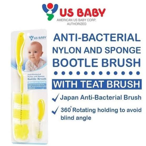 US BABY Sponge Bottle Brush With Teat Brush / Sikat Botol