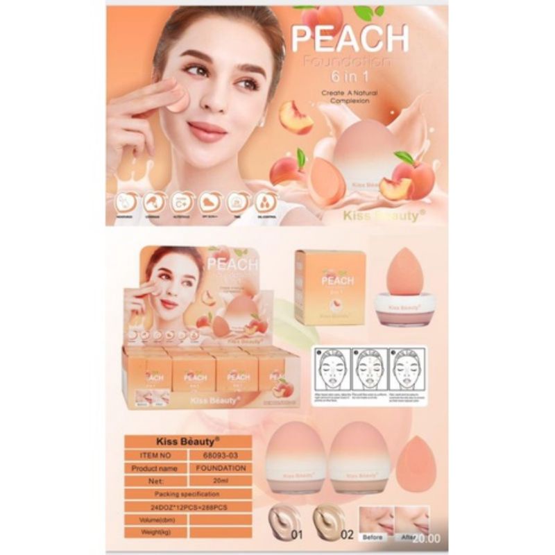 ECER FOUNDATION + BEAUTY BLENDER KISS BEAUTY PEACH SET/ FOUNDATION PEACH