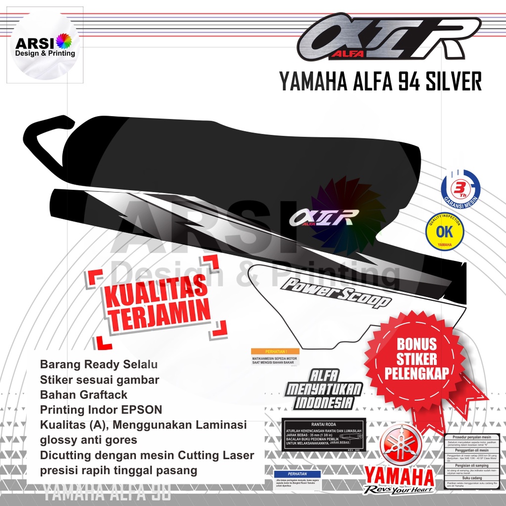 STRIFING YAMAHA ALFA 94 SILVER STIKER YAMAHA ALFA 94 SILVER LOGO YAMAHA ALFA 94 SILVER