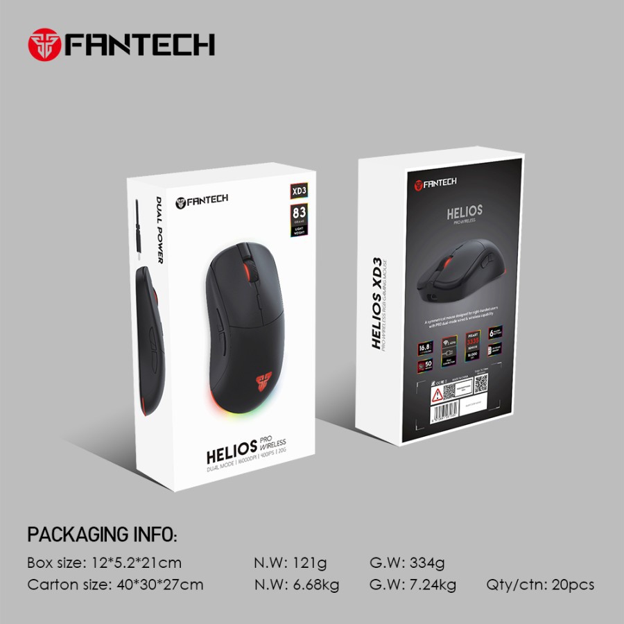 Mouse Fantech XD3 Helios Wireless RGB - Gaming - Dual Mode - Original
