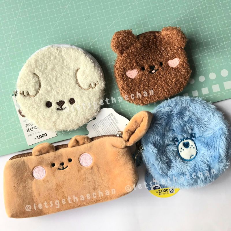 [DAISO KOREA] Ready Stock Fluffy Pouch Dompet Card Holder Wallet Pencil Case Tempat Pensil Kartu Lem
