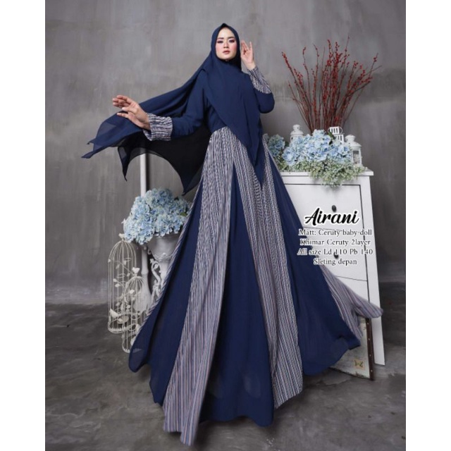 gamis syari ariani busui set khimar motif salur real picture
